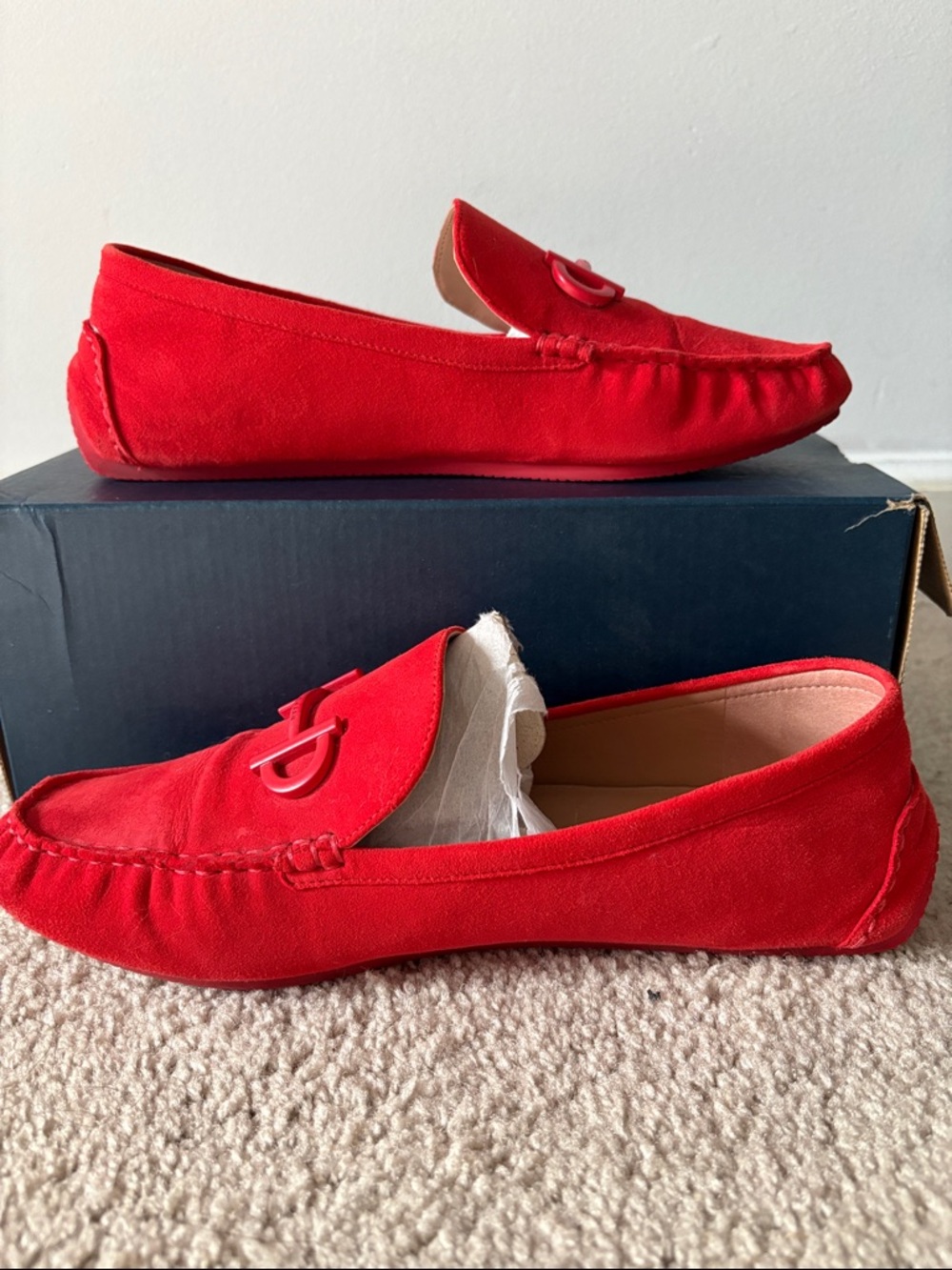 Cole Haan Red Suede Slip-On Loafers - Picture 6 of 11
